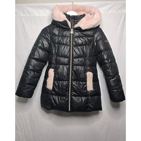 Michael Kors Big Girls Faux-Fur-Trim Hooded Shiny Puffer Jacket Coat Size 10/12 - Picture 1 of 13